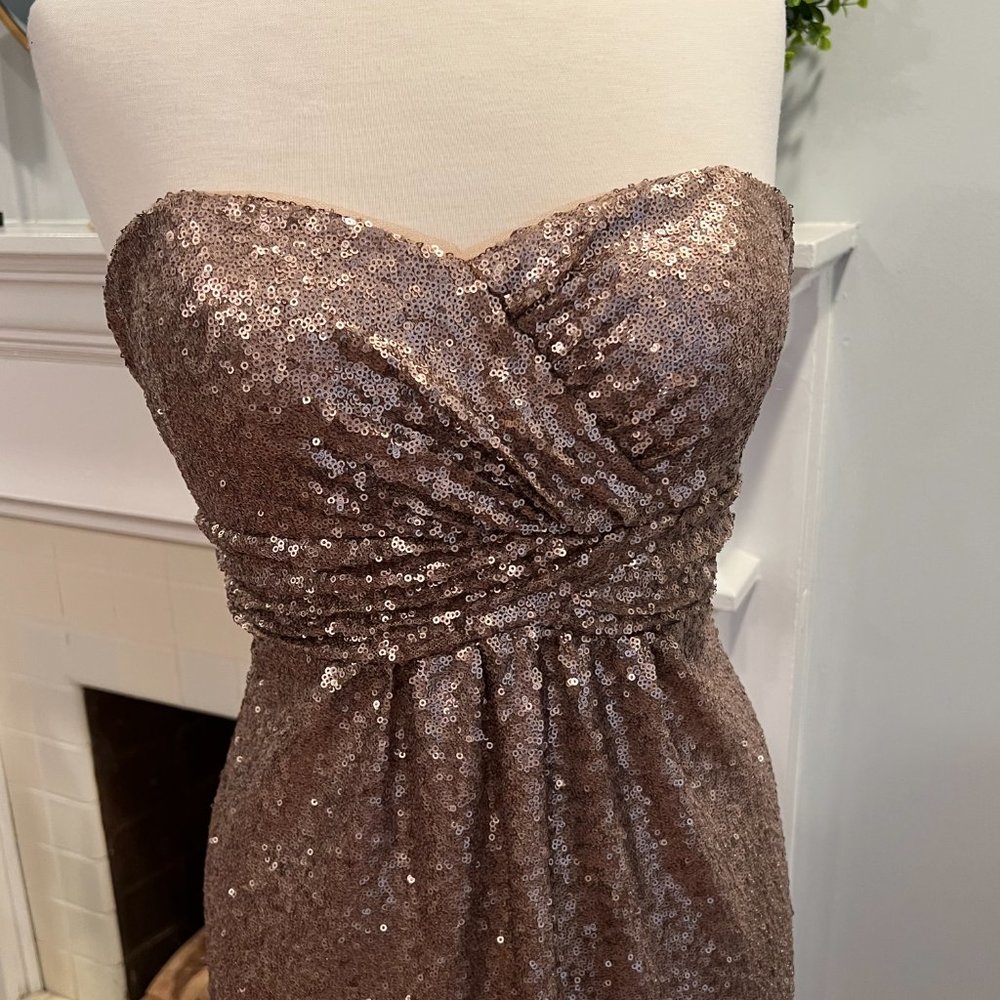 Sparkly Bronze Sequin Gown by Christina Wu - Picture 3 of 5